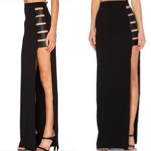 Women's Black Long Line Strap Maxi Skirt